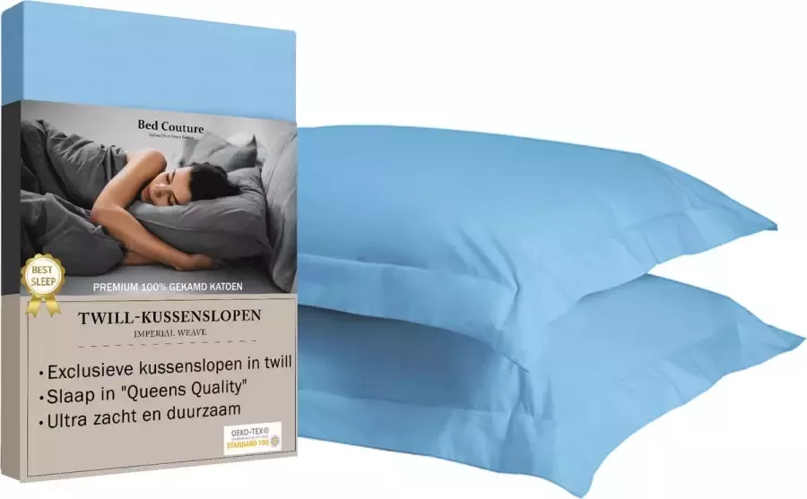 Bed Couture 100% Katoen Twill Kussenslopen 80x80cm Ultra zacht en duurzaam set van 2 Hemelsblauw