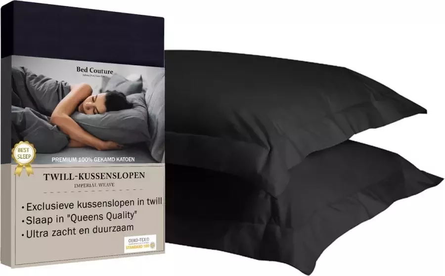 Bed Couture 100% Katoen Twill Kussenslopen 80x80cm Ultra zacht en duurzaam set van 2 Zwart