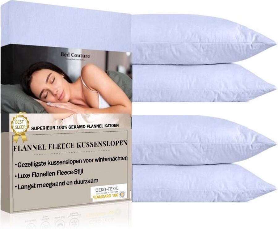 Bed Couture Flanel Fleece Kussenslopen Winter Blauw Set van 2 80x80 Cm 100% Katoen Extra zacht en Warm