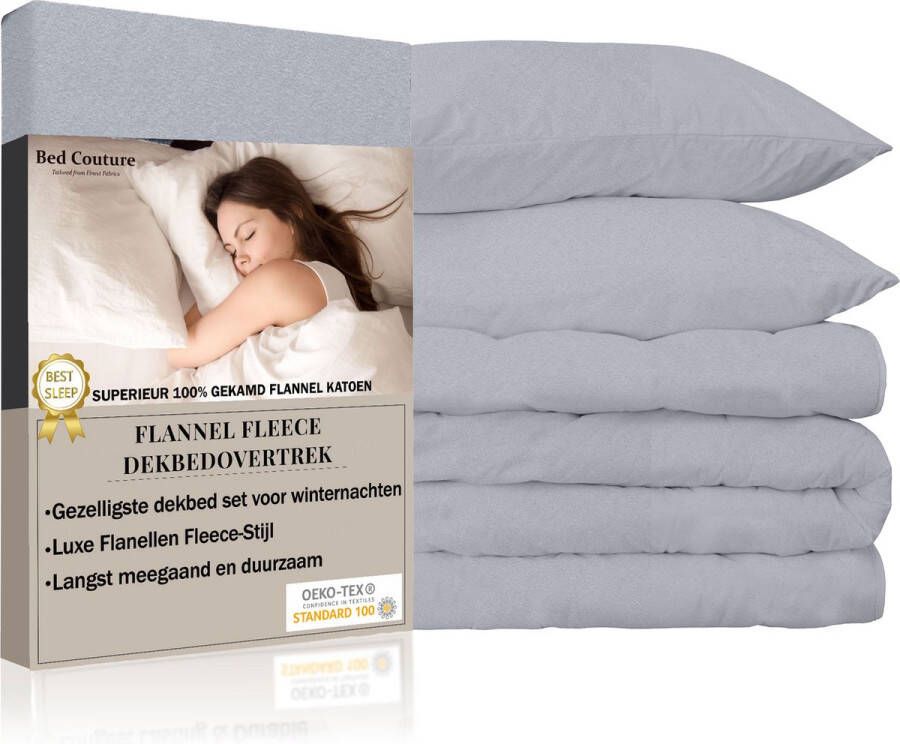 Bed Couture Flanel Fleece Dekbedovertrek set 100% Katoen Extra zacht en Warm 155x220 + 2 kussenslopen 50x70 Winter Grijs