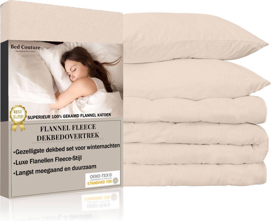 Bed Couture Flanel Fleece Dekbedovertrek set 100% Katoen Extra zacht en Warm 240x220 + 2 kussenslopen 65x65 Ecru