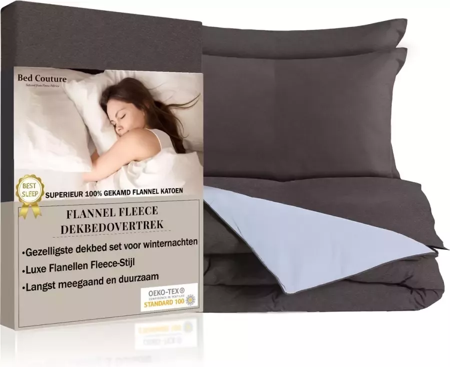 Bed Couture Flanel Fleece Dekbedovertrek set 100% Katoen Extra zacht en Warm 240x220 + 2 kussenslopen 65x65 Ecru