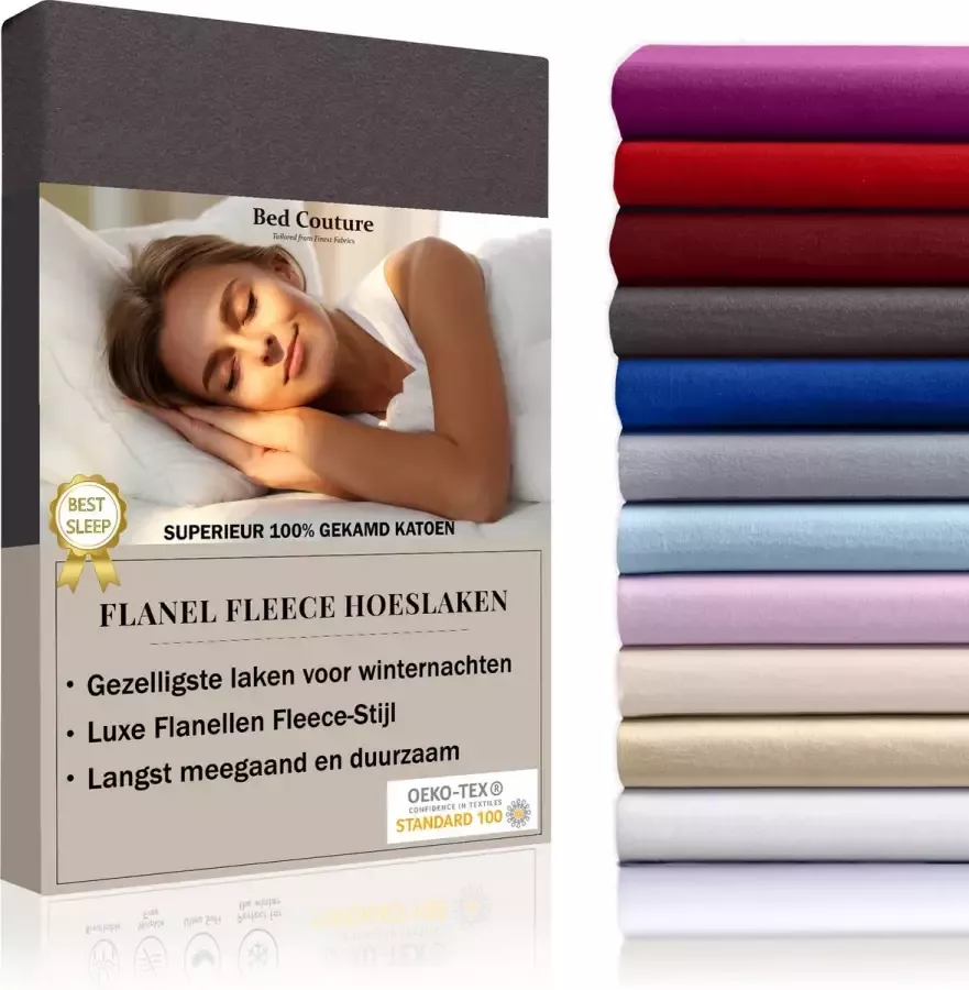 Bed Couture Flanel Fleece Hoeslaken 100% Katoen Extra zacht en Warm Twijfelaar 120x200+30 Cm Antraciet