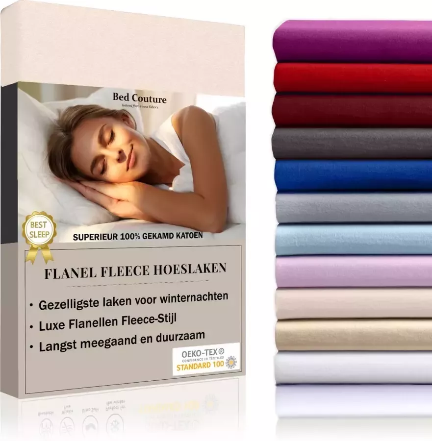 Bed Couture Flanel Fleece Hoeslaken 100% Katoen Extra zacht en Warm Twijfelaar 120x200+30 Cm Ecru