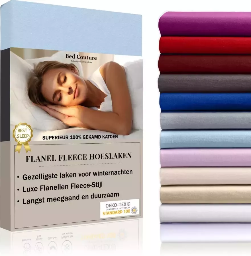 Bed Couture Flanel Fleece Hoeslaken 100% Katoen Extra zacht en Warm Twijfelaar 120x200+30 Cm Hemelblauw