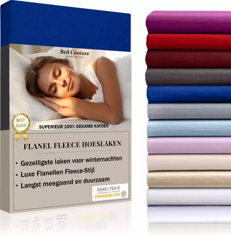 Bed Couture Flanel Fleece Hoeslaken 100% Katoen Extra zacht en Warm Twijfelaar 120x200+30 Cm Koningsblauw