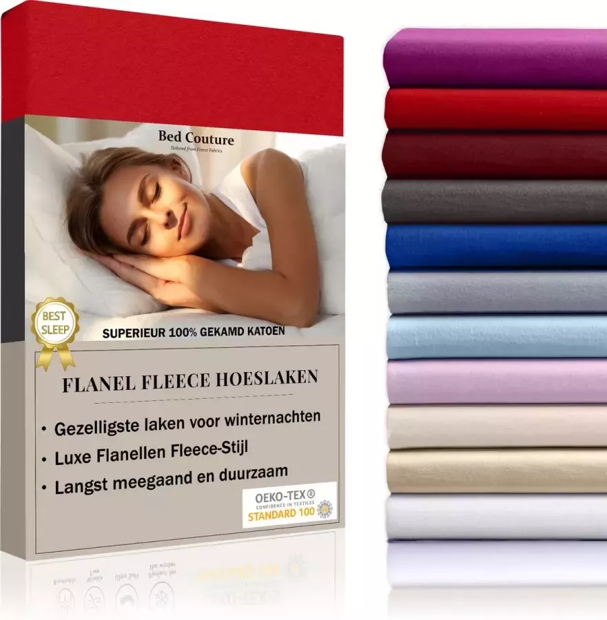 Bed Couture Flanel Fleece Hoeslaken 100% Katoen Extra zacht en Warm Twijfelaar 120x200+30 Cm Rood