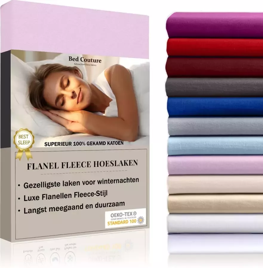 Bed Couture Flanel Fleece Hoeslaken 100% Katoen Extra zacht en Warm Twijfelaar 120x200+30 Cm Roos