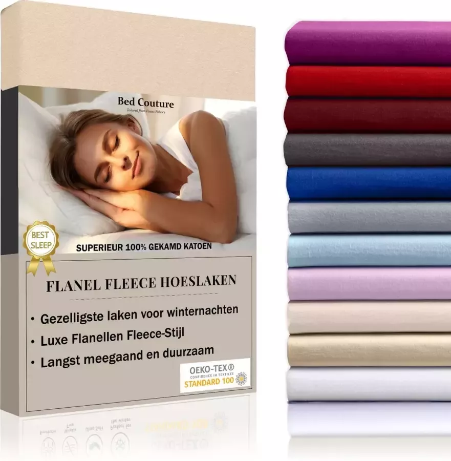 Bed Couture Flanel Fleece Hoeslaken 100% Katoen Extra zacht en Warm Twijfelaar 120x200+30 Cm Vanille