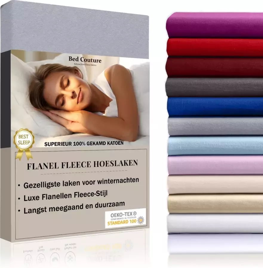 Bed Couture Flanel Fleece Hoeslaken 100% Katoen Extra zacht en Warm Twijfelaar 120x200+30 Cm Winter Grijs