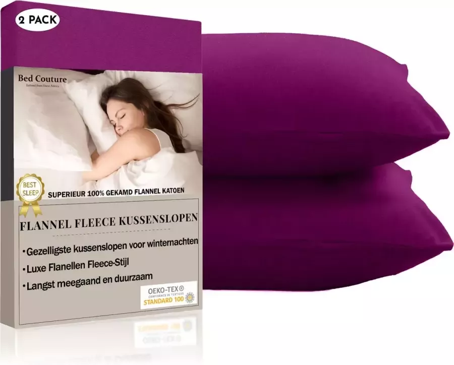Bed Couture Flanel Fleece Kussenslopen 100% Katoen Extra zacht en Warm Set van 2 80x80 Cm Wijn Rood