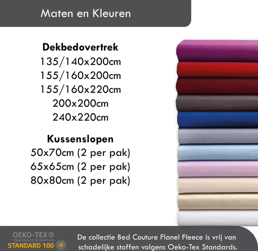 Bed Couture Flannel Fleece Dekbedovertrek set 100% Katoen Extra zacht en Warm 155x200 + 2 kussenslopen 65x65 Antraciet Ecru