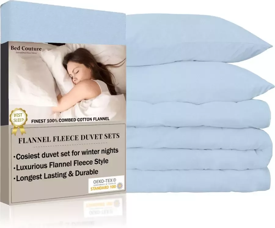 Bed Couture Flannel Fleece Dekbedovertrek set 100% Katoen Extra zacht en Warm 140x200 + 2 kussenslopen 65x65 Winter Grijs - Foto 3