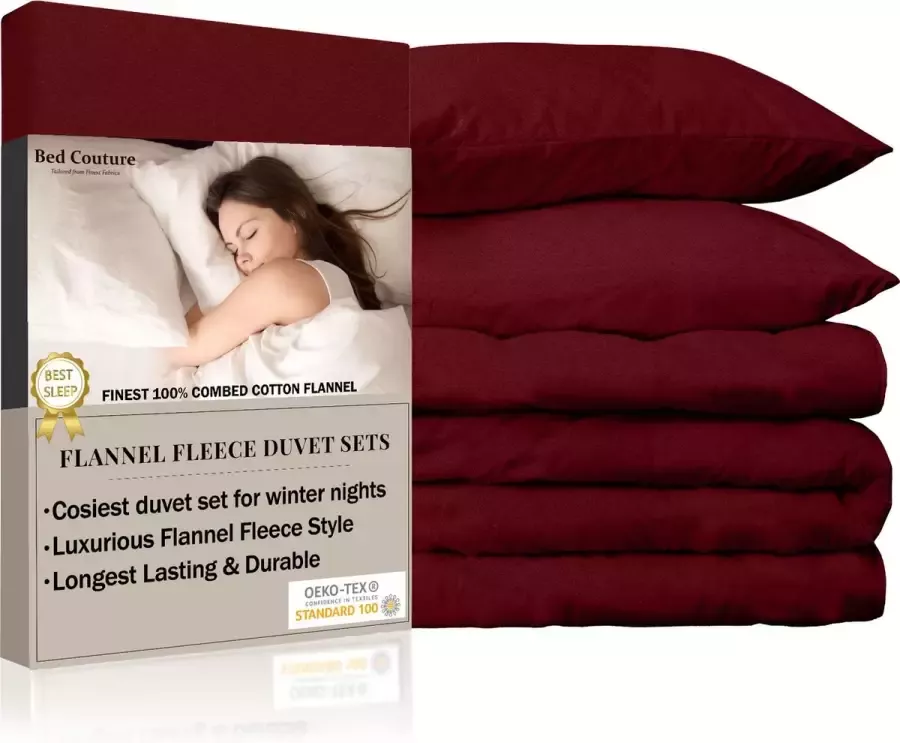 Bed Couture Flannel Fleece Dekbedovertrek set 100% Katoen Extra zacht en Warm 155x220 + 2 kussenslopen 80x80 Winter Grijs - Foto 4