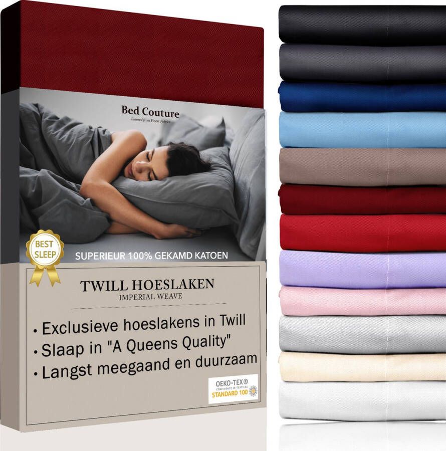 Bed Couture Twill Hoeslaken van 100% Katoen Twijfelaar 120x200cm Hoekhoogte 30cm Ultra Zacht en Duurzaam Cabernet