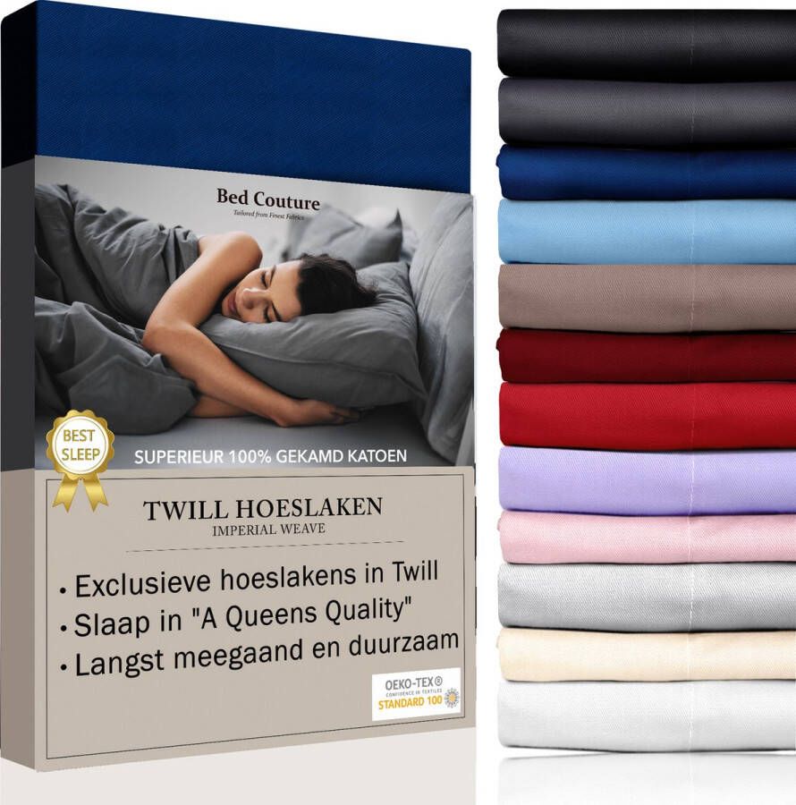 Bed Couture Twill Hoeslaken van 100% Katoen Twijfelaar 120x200cm Hoekhoogte 30cm Ultra Zacht en Duurzaam Navy