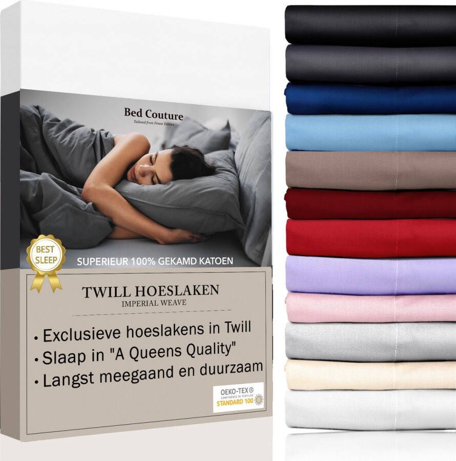 Bed Couture Twill Hoeslaken van 100% Katoen Twijfelaar 120x200cm Hoekhoogte 30cm Ultra Zacht en Duurzaam Wit