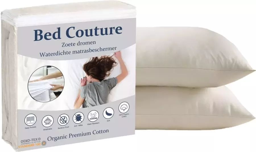 Bed Couture Hoogwaardige Organic Kussenbeschermer 2 stuks 60 x 70cm 100% waterdicht Optimale Bescherming Ademend Antibacterieel