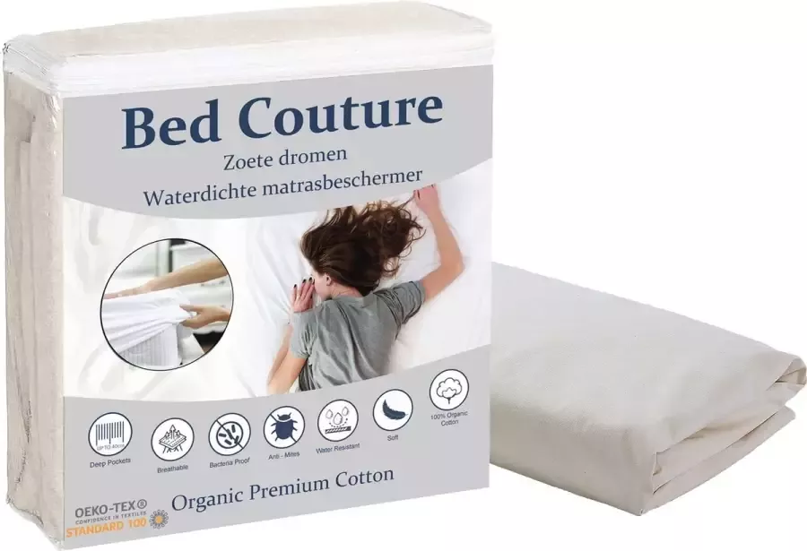 Bed Couture Hoogwaardige Organic Matrasbeschermer 100% Waterdicht Optimale Bescherming Ademend Antibacterieel 160x200 cm hoekhoogte 36cm met rondom elastiek