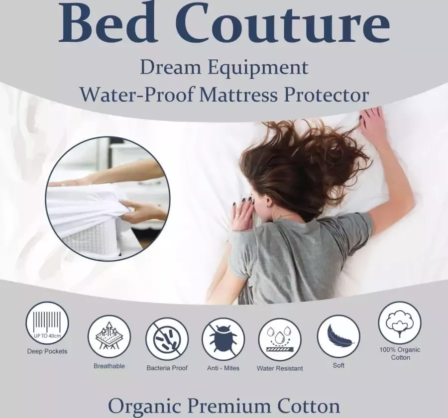 Bed Couture Hoogwaardige ORGANIC Matrasbeschermer 100 x 200 cm met hoge hoek 100% waterdicht met PU Laag