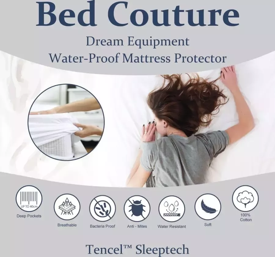 Bed Couture Hoogwaardige TENCEL™ Matrasbeschermer 100% Waterdicht Optimale Bescherming Ademend Antibacterieel 120x200 cm hoekhoogte 40cm met rondom elastiek