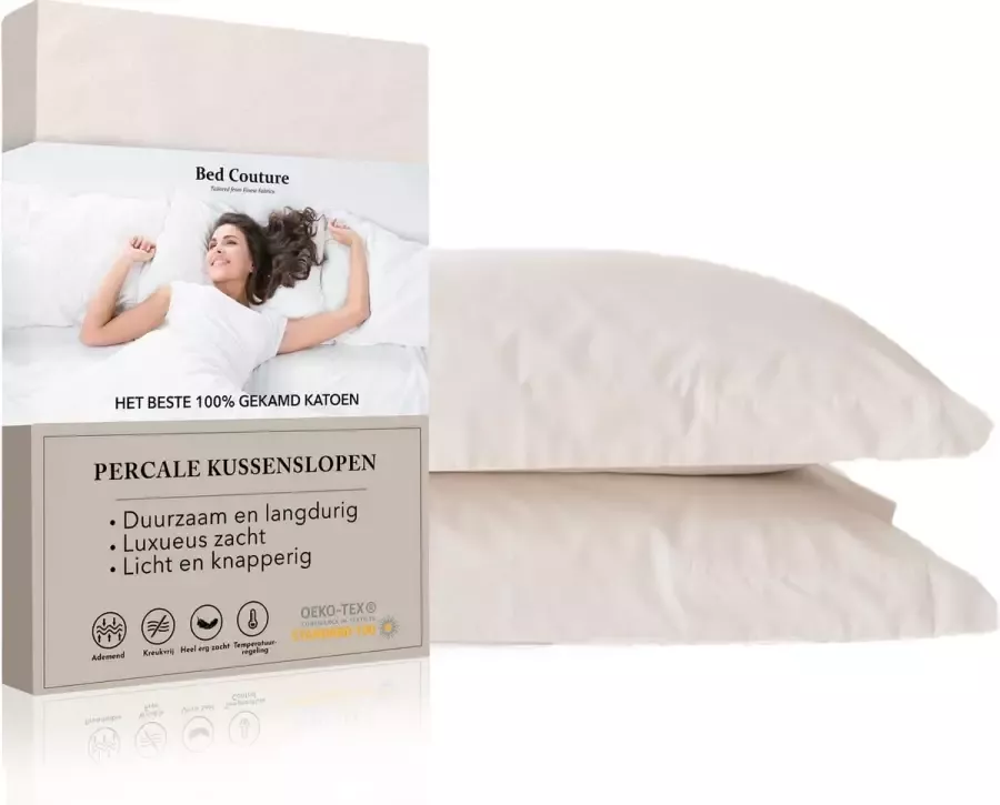Bed Couture Percale Kussenslopen van 100% hoogwaardig Katoen 50x70cm Ultra zacht en soepel set van 2 Zwart
