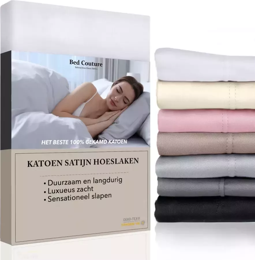 Bed Couture Satijnen Hoeslaken 100% Katoen Satijn Wit 100x200cm Hoekhoogte 25cm Super Zacht 5 Sterrenhotel Kwaliteit
