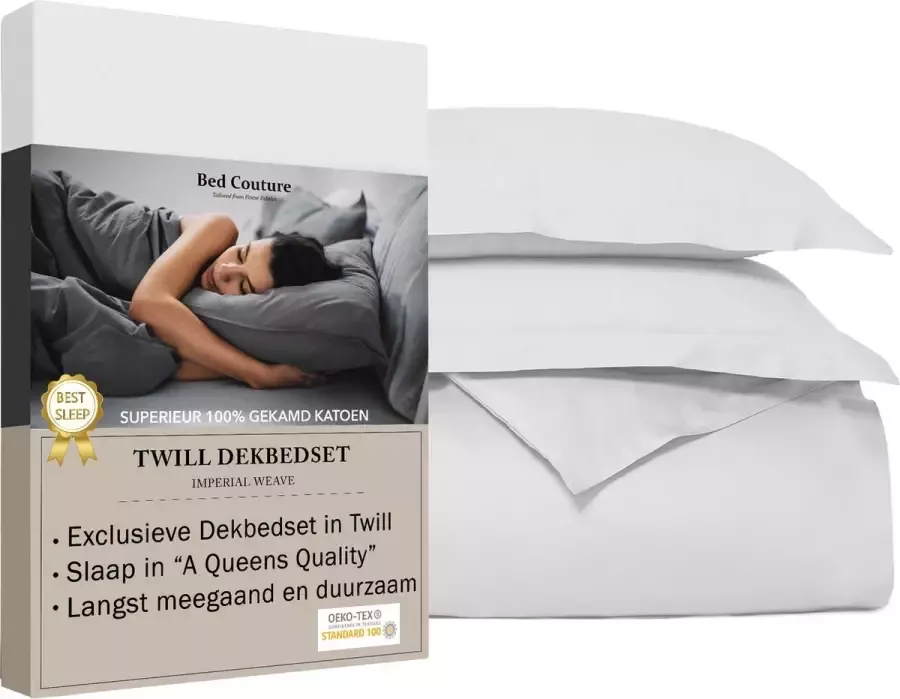 Bed Couture Twill Katoen Dekbedovertrek set 140x200 + 2 kussenslopen 80x80 Luxe 100% Katoen voelt soepel en ultra zacht Zilver Grijs