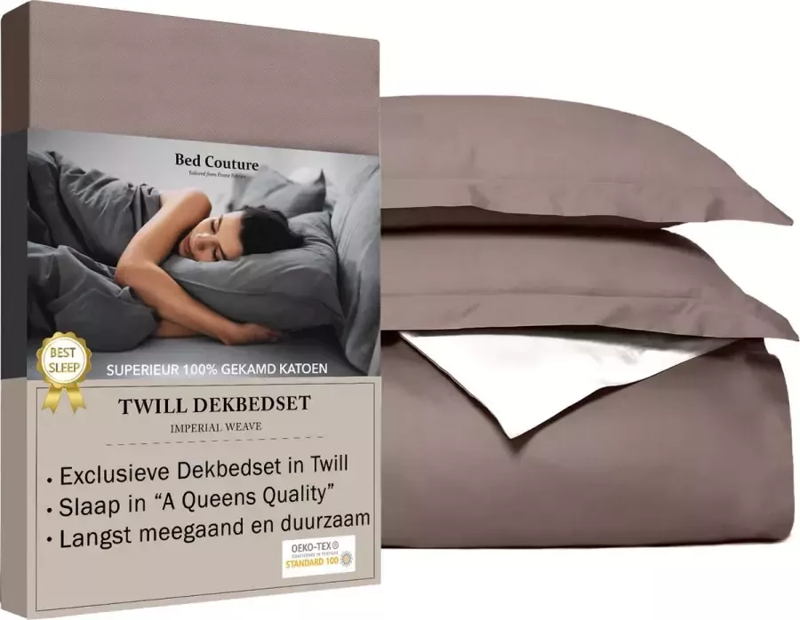 Bed Couture Twill Katoen Dekbedovertrek set 155x200 + 2 kussenslopen 65x65 Luxe 100% Katoen voelt soepel en ultra zacht Zilver Grijs