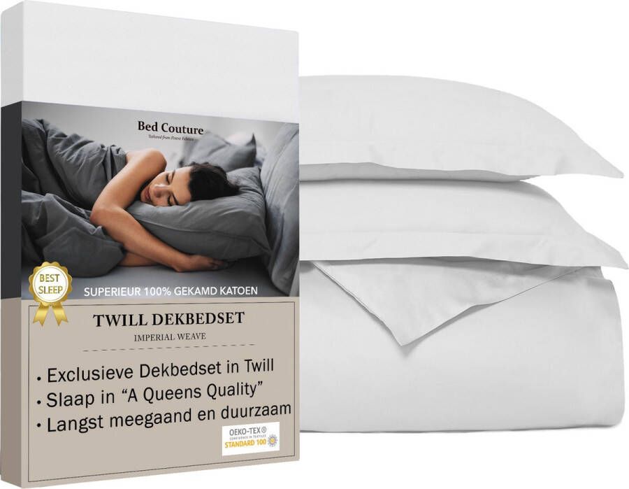 Bed Couture Twill Katoen Dekbedovertrek set 240x220 + 2 kussenslopen 65x65 Luxe 100% Katoen voelt soepel en ultra zacht Wit Antraciet