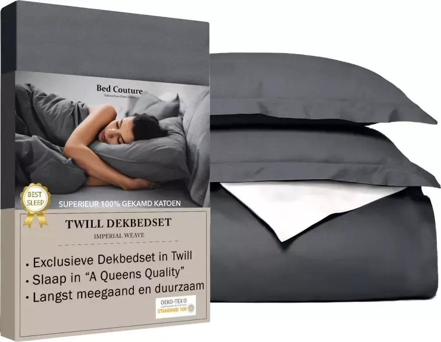 Bed Couture Twill Katoen Dekbedovertrek set 240x220 + 2 kussenslopen 65x65 Luxe 100% Katoen voelt soepel en ultra zacht Wit Antraciet