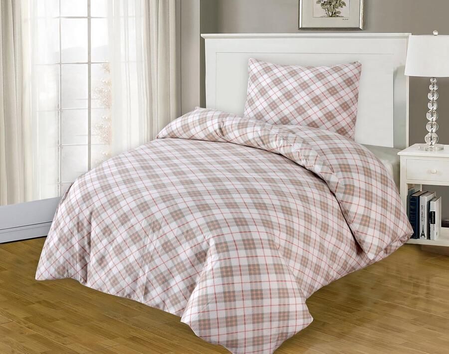 BED GLOW & APPAREL – 1-Persoons Dekbedovertrekset 140x200 cm met 1 Kussenslopen 60x70 cm – 100% flannel– Vrierkanten