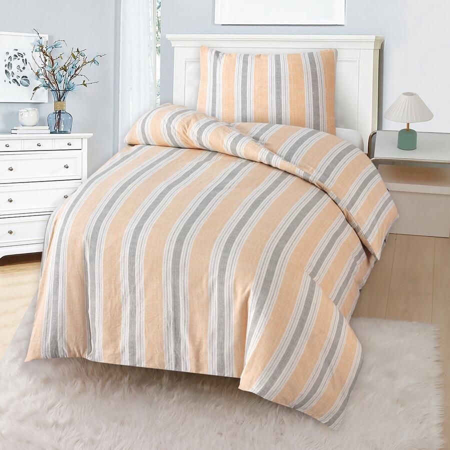 BED GLOW & APPAREL – 1-Persoons Dekbedovertrekset 140x200 cm met 1 Kussenslopen 60x70 cm – 100% flannel– Streepen