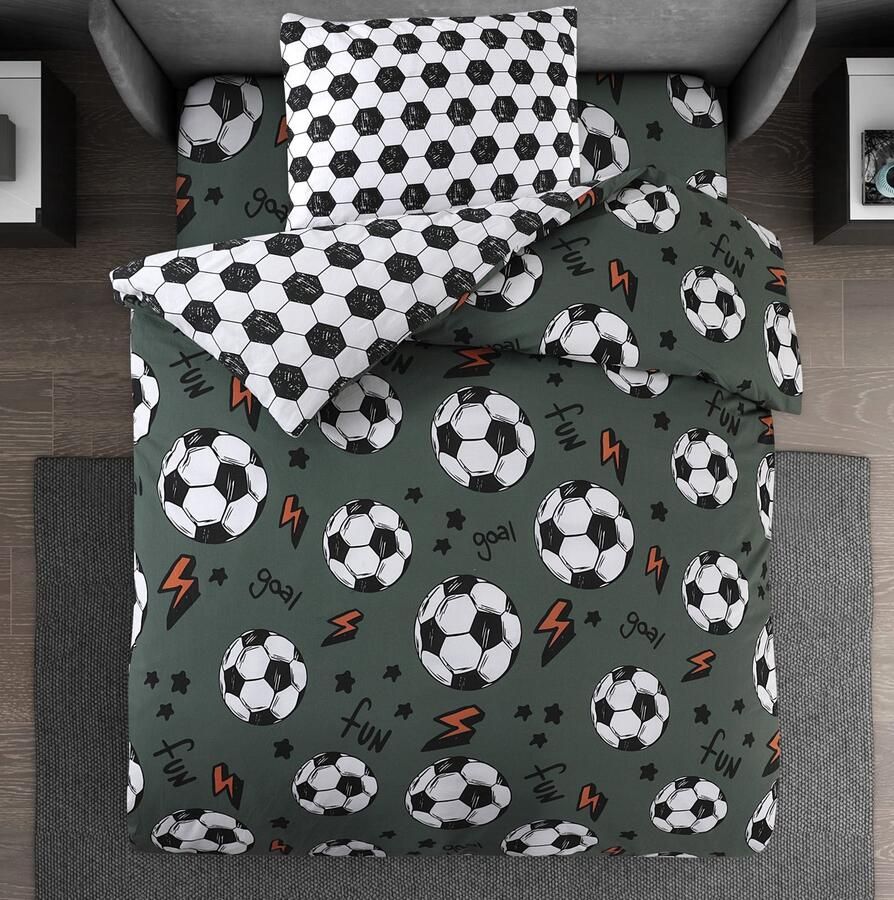 BED GLOW & APPAREL – 1-Persoons Dekbedovertrekset met Hoeslaken en Kussensloop – 100% Katoen – Votball