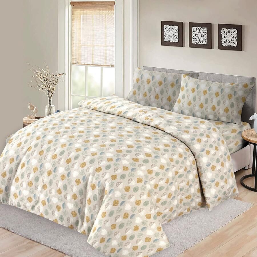 BED GLOW & APPAREL – 2-Persoons Dekbedovertrekset 200x200 cm met 2 Kussenslopen 60x70 cm – 100% flannel– Blaaderen