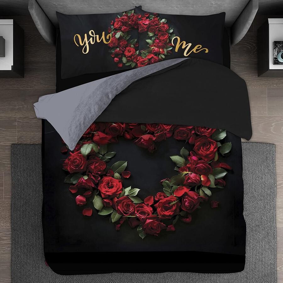 BED GLOW & APPAREL SPECIAAL VALENTIJNSDAGGE SCHENK!!! Dubbele persoons Dekbedovertrekset 200 x 200 cm en 2 kussensloops 60x70 cm 100% katoen Bloemen patroon in hart figuur