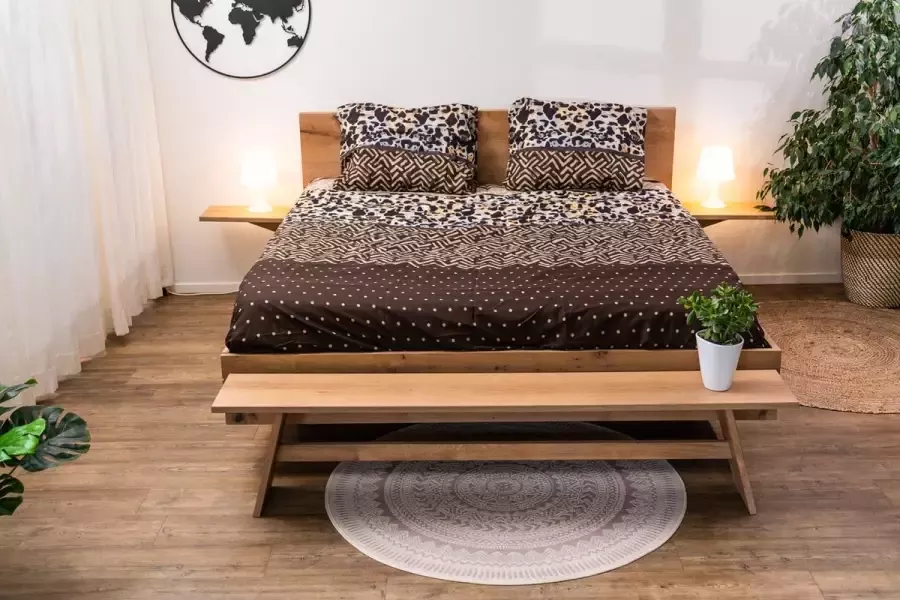 Bed opmaat Bed van hout en staal Bed Baarle Nasau wood and steel inclusief nachtkastje met lade 140 x 200