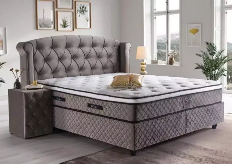 Bedden Amsterdam 2persoons Opbergboxspring grijs – Opbergboxspring Micorpocket matras Opbergbed New York 180x200