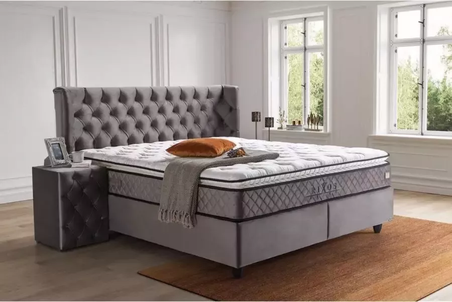 Bedden Amsterdam Opberg Boxspring Rixoss Grijs 2persoons Boxspring met opbergruimte 140x200