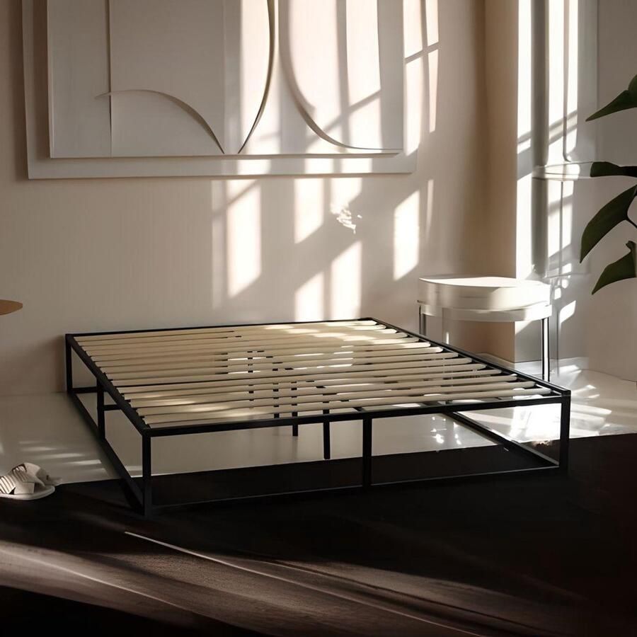 Beddenbriljant Stevig Metalen Bedframe Zwart – 160 x 200 Duurzaam & Stijlvol – Inclusief Lattenbodem & Opbergruimte – Ook verkrijgbaar in 90 x 200 140 x 200 en 180 x 200