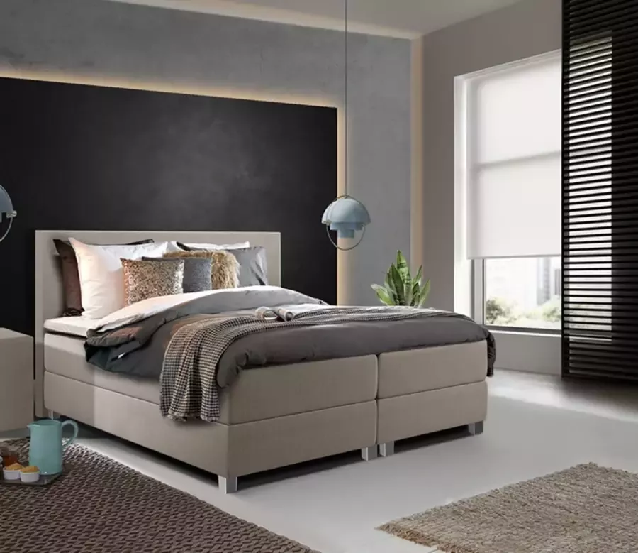 Beddenhut Boxspring 140x200 incl. thuismontage Complete set met matras & topper Beige