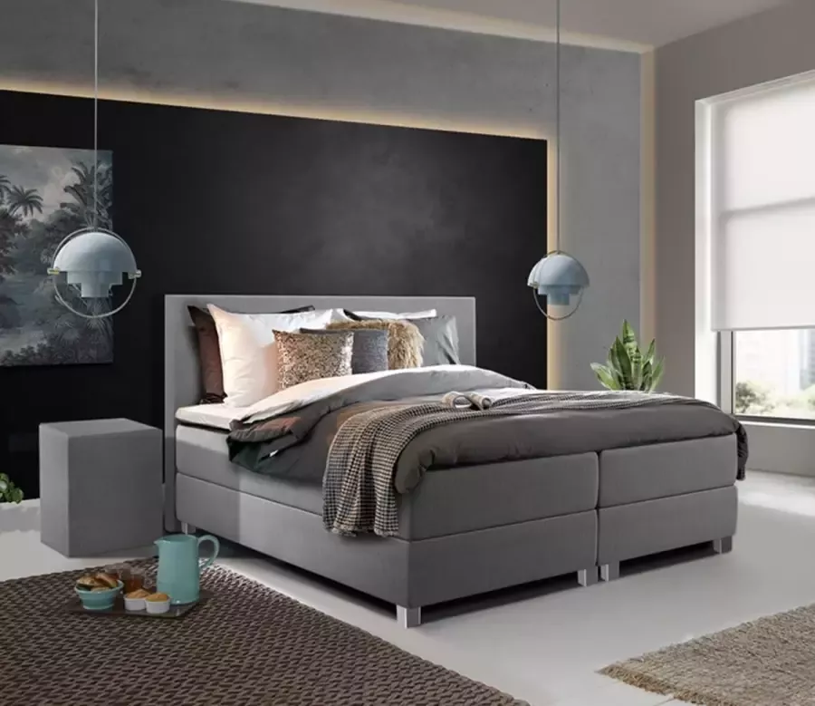 Beddenhut Boxspring 160x200 incl. thuismontage Complete set met matras & topper Grijs