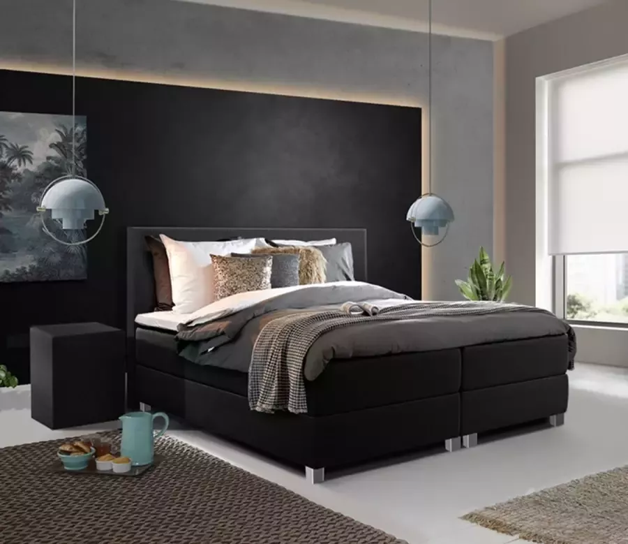 Beddenhut Boxspring 180x200 incl. thuismontage Complete set met matras & topper Zwart