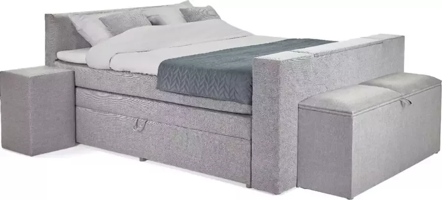 Beddenleeuw Boxspring Bed met opbergruimte DeLuxe Yara 180x200 Incl. Hoofdbord + Matras en Topper Grijs