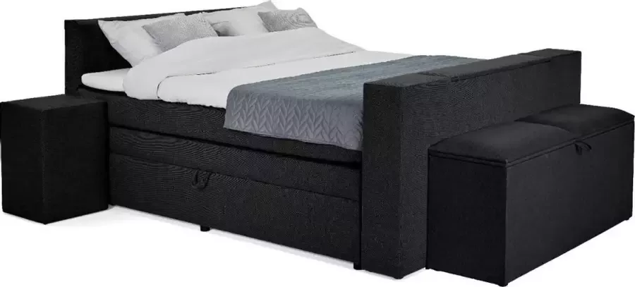 Beddenleeuw Boxspring Bed met opbergruimte DeLuxe Yara 180x210 Incl. Hoofdbord + Matras en Topper Zwart