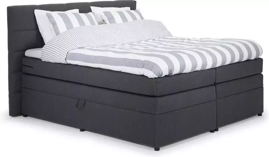 Beddenleeuw Boxspring Bed met opbergruimte DeLuxe Yara 90x200 Incl. Hoofdbord + Matras en Topper Antraciet