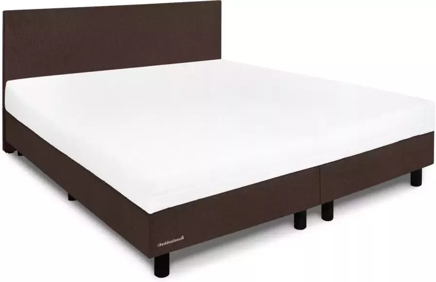 Beddenleeuw B.V. Beddenleeuw Boxspring Bed Nora 90x200 Incl. Hoofdbord + Matras Bruin Stof