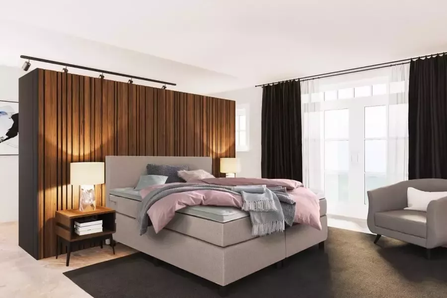 Beddenplein Boxspring Barcelona Inclusief 5-zones pocketveringmatras en koudschuimtopper Crème 160x200 cm