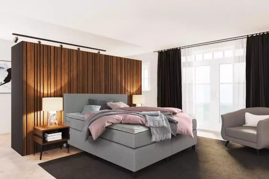 Beddenplein Boxspring Barcelona Inclusief 5-zones pocketveringmatras en koudschuimtopper Grijs 140x200 cm