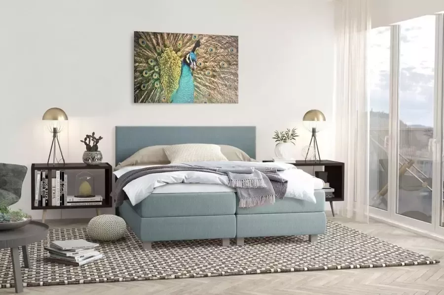 Beddenplein Boxspring Ibiza Inclusief 7-zones pocketveringmatras Hemelsblauw 140x200 cm